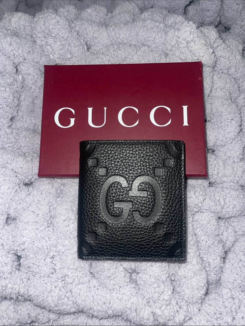 Gucci Black Leather wallet with Embossed Jumbo GG